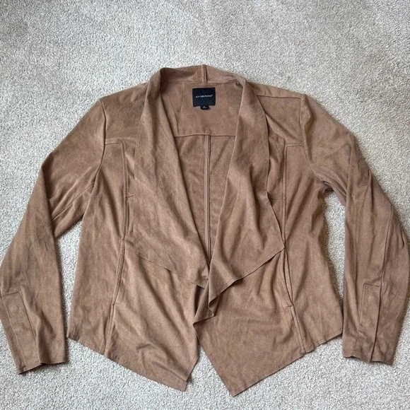 Liverpool Women's Tan Brown Blazer Drapey Jacket Size Large 12-14 Faux Suede - Picture 1 of 12